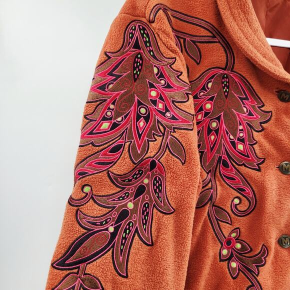 Vintage Bob Mackie Wearable Art Orange Embroidered Fleece Jacket Women's Size L - Picture 6 of 11